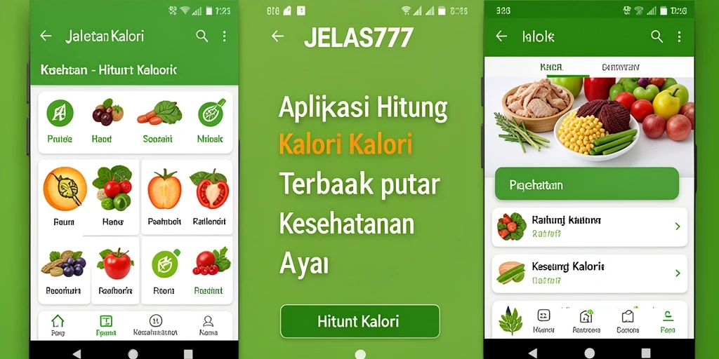Antarmuka aplikasi JELAS777 menampilkan fungsi Hitung Kalori yang intuitif.