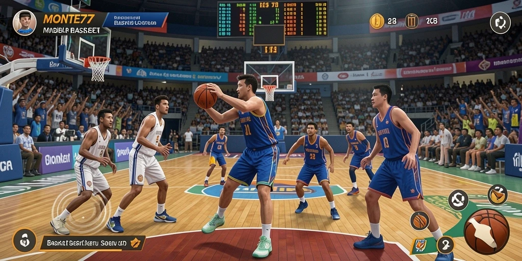 Antarmuka permainan <strong>MONTE77</strong> yang menarik dengan aksi basket yang mendebarkan.
