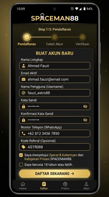Cara Registrasi Akun Baru di spaceman88 untuk Android